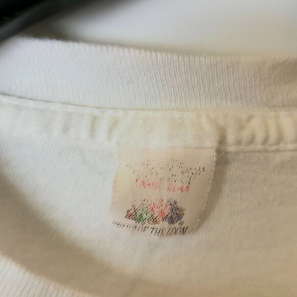Vintage Autumn Elf T Shirt Fall Leaves Fruit of the Loom Graphic Tee USA White - Picture 12 of 14